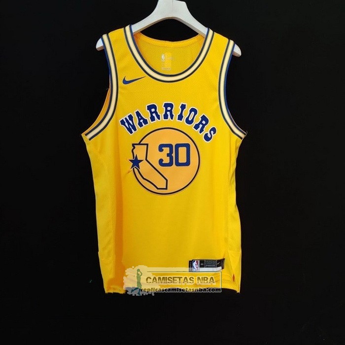 Camiseta Golden State Warriors Stephen Curry NO 30 Hardwood Classic Autentico Amarillo
